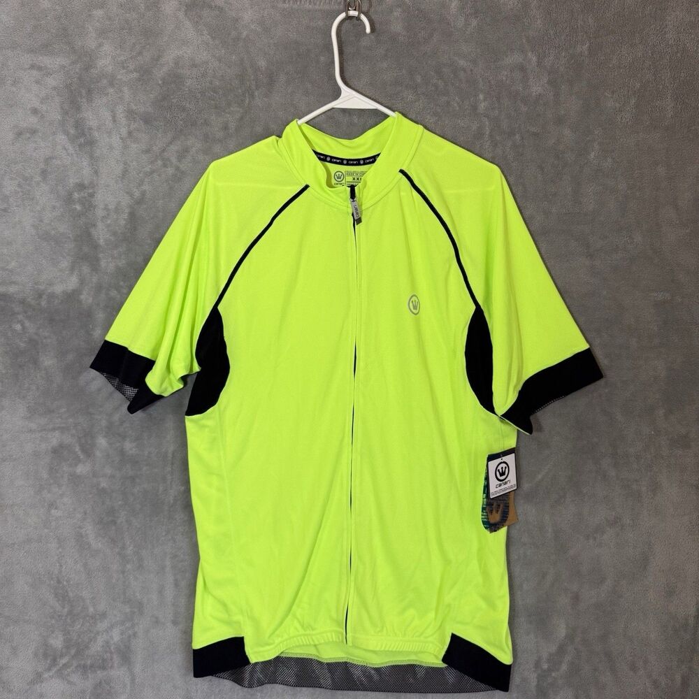 NWT Canari Cycling Jersey Men 2XL Neon Yellow Black Full Zip Short Sleeve